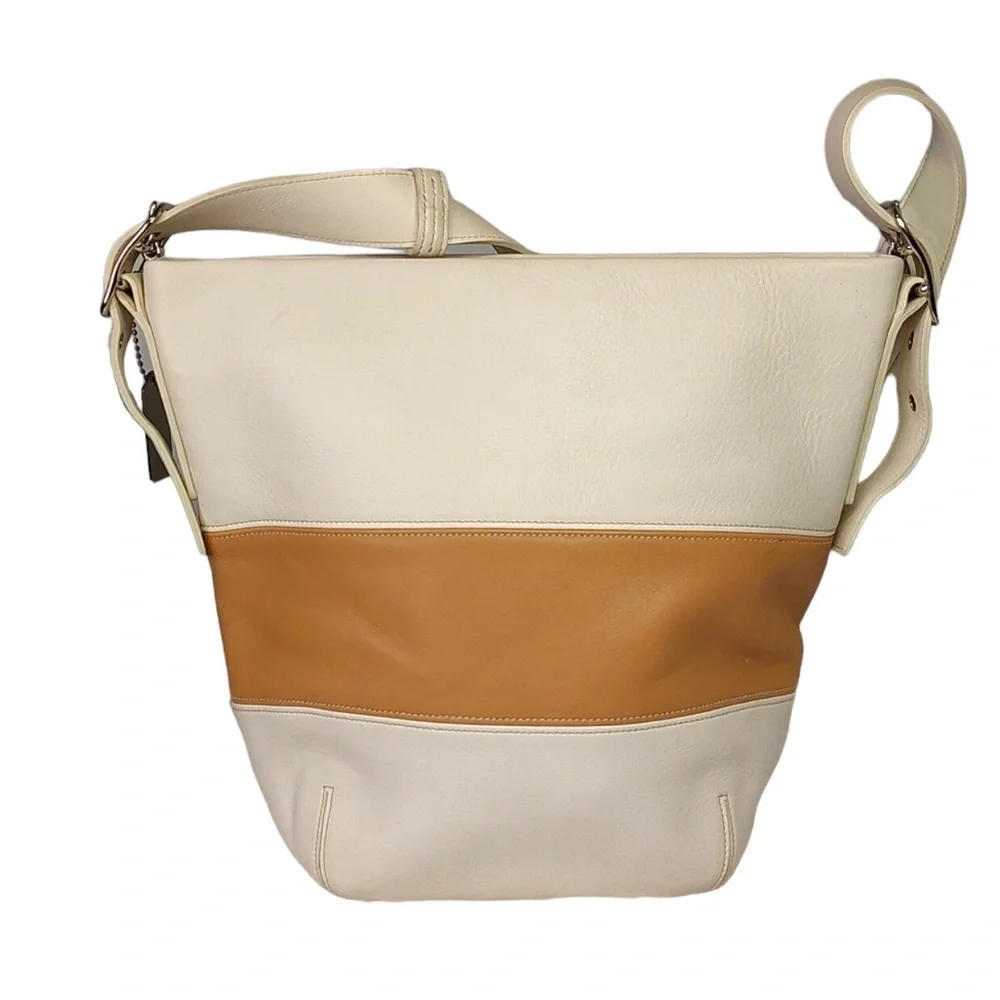 Coach Rugby Legacy Color Block Handbag Vintage Cream & Luggage Color Stripes - Picture 4 of 16